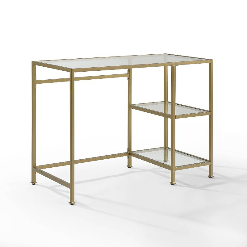 Aimee Desk Gold - Crosley: Sleek Steel Frame, Tempered Glass Top, Open Storage Shelf