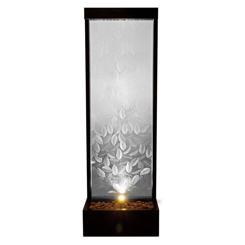 Alpine Corporation 72" Clear Glass Panel with Embossed Leaves Waterfall Fountain: Freestanding, Electric, Indoor/Outdoor Use