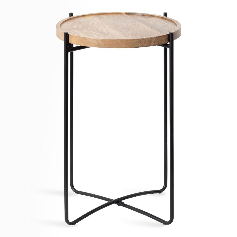 Kate and Laurel Vale Round Metal Side Table, 16x16x25, Natural and Black