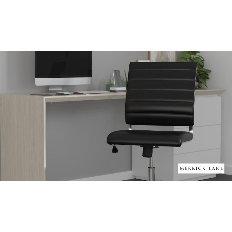 Merrick Lane White Ergonomic Swivel Office Chair Ribbed Faux Leather Back and Seat Mid-Back Armless Computer Desk Chair with Chrome Base