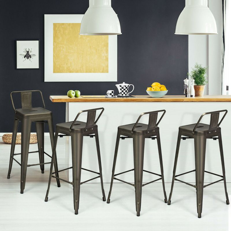 Costway Set of 4 Metal Bar Stools 30'' Bar Height Barstools Industrial w/ Low Back Gun