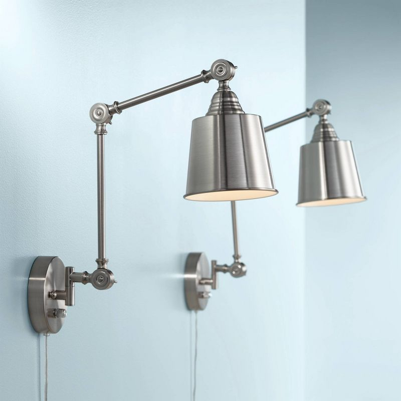 360 Lighting Mendes Modern Wall Lamps Set of 2 Brushed Nickel Plug-in 4 1/4" Light Fixture Up Down Adjustable for Bedroom Reading Living Room Hallway
