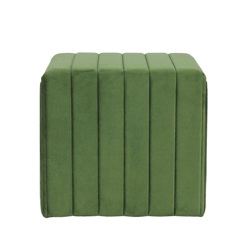 HomePop Modern Channel Ottoman Green Velvet: Luxury Glam Style, Plywood & MDF, No Assembly Required