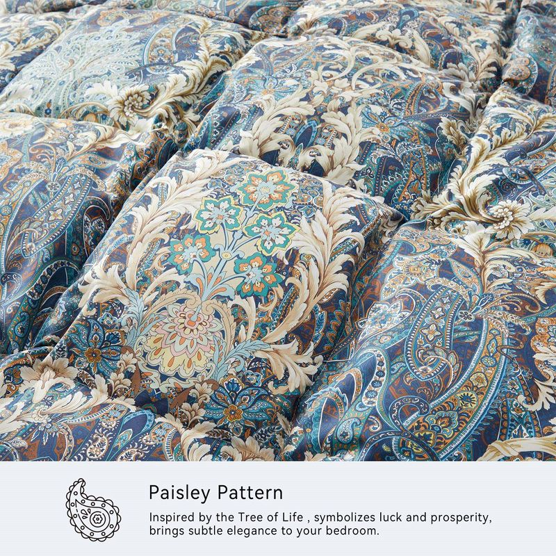 Peace Nest All Season Paisley Floral Goose Feather Fiber Comforter Duvet Insert Vintage Style, Royal Paisley Bloom, Full/Queen
