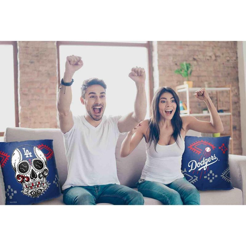MLB Los Angeles Dodgers Candy Skull Throw Pillow 18x18 Inches