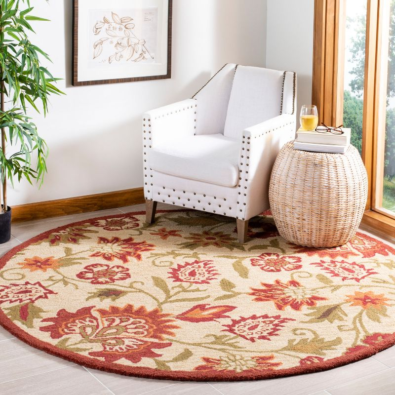 Blossom BLM862 Hand Hooked Area Rug - Beige/Multi - 6' Round - Safavieh.