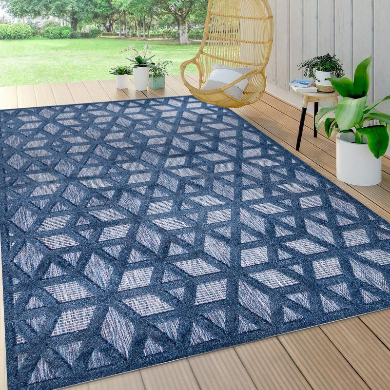 8'x10' Talaia Neutral Geometric Indoor/Outdoor Area Rug, Navy - JONATHAN Y