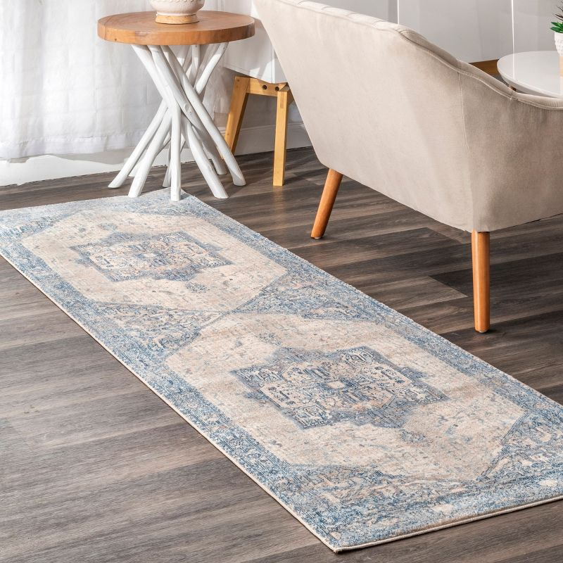 Nuloom Harriet Oriental/Persian 2x12 Runner Indoor Area Rug for Living Room Bedroom Dining Room Entryway Hallway Kitchen, Light Blue/Multicolor