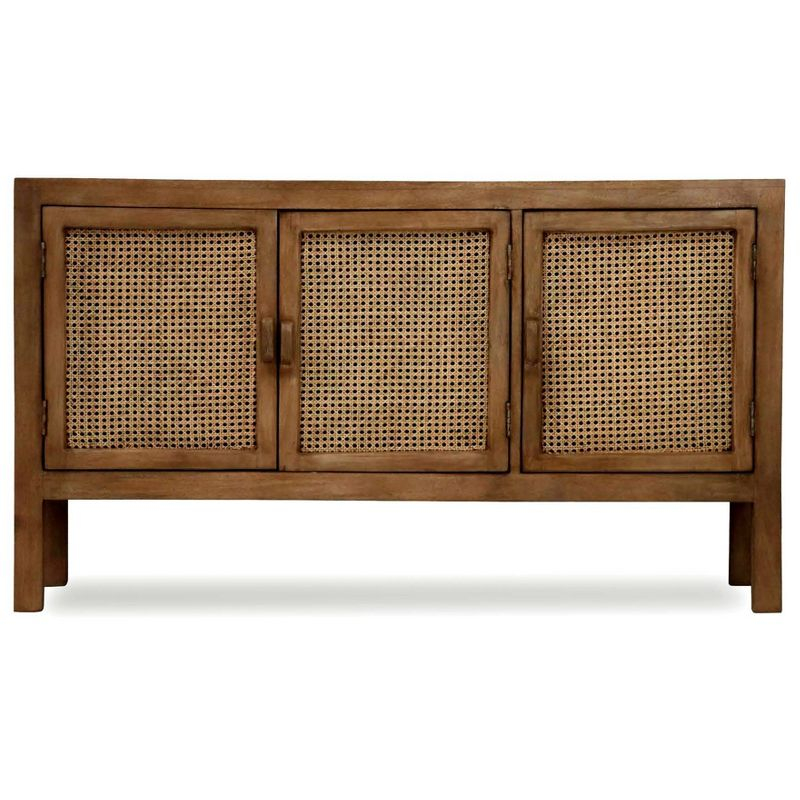 StyleCraft Easton Woven Cane Sideboard Natural: Mango Wood, Transitional Style, Divided Storage, No Assembly Required