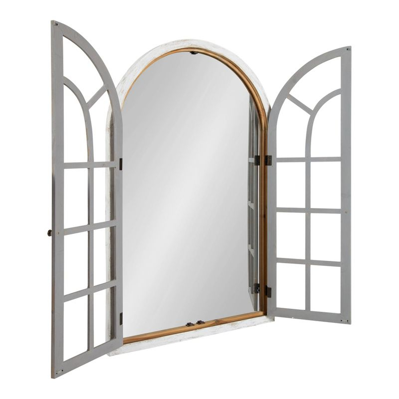 28" x 44" Boldmere Wood Windowpane Arch Mirror White/Gray - Kate and Laurel