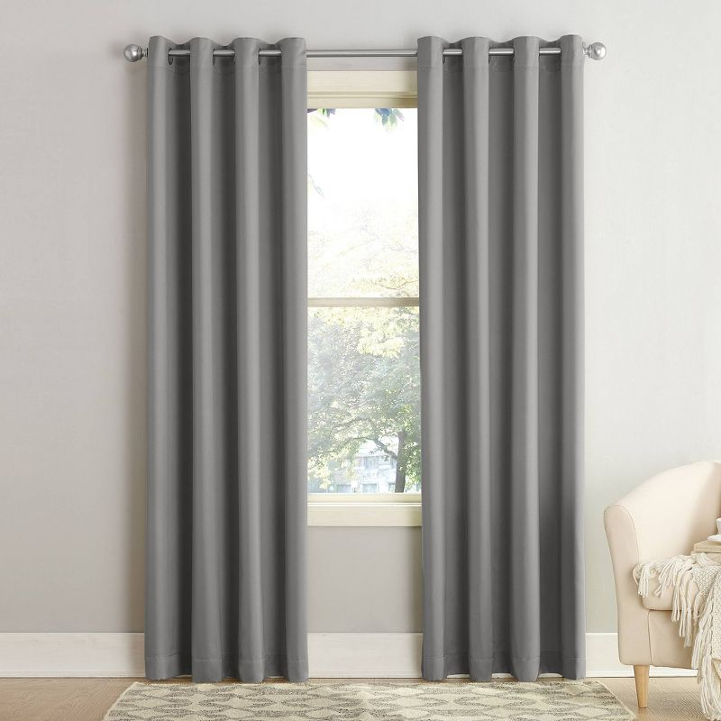 54"x63" Sun Zero Room Darkening Seymour Grommet Curtain Panel Gray: Modern Energy Efficient Living Room Decor