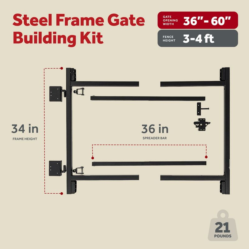 Adjust-A-Gate Adjustable Heavy Duty Steel Frame Anti Sag Gate Building Repair Kit, 36 to 60 Inches Wide Opening Up To 4 Feet High Fence