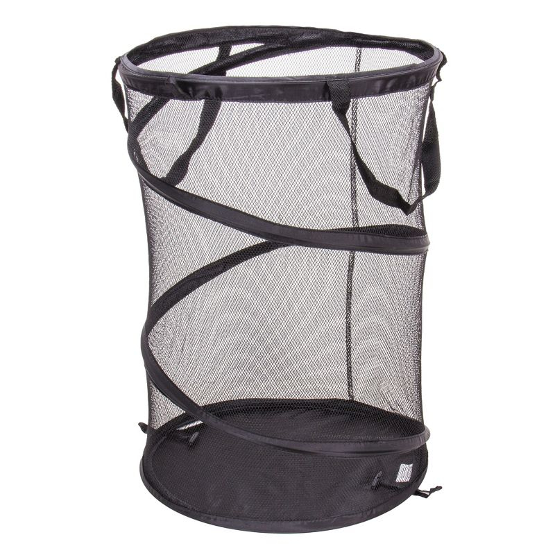Pop-Up Mesh Laundry Hamper, Springform Steel Frame, Mesh Lining for Air Circulation, Large Capacity, Easy Set-Up, Compact Storage, Black