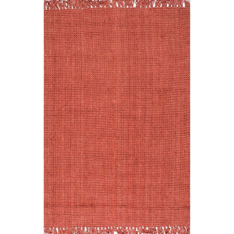 Nuloom 5x8 Daniela Jute Tassel Hand Woven Indoor Area Rug, Brick, Solid Chunky Farmhouse Design, Natural Fiber BedroomLiving Room