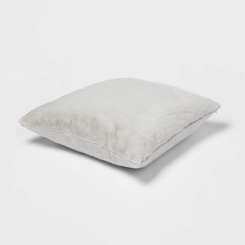 Oversized Faux Rabbit Fur Square Throw Pillow Gray - Threshold™