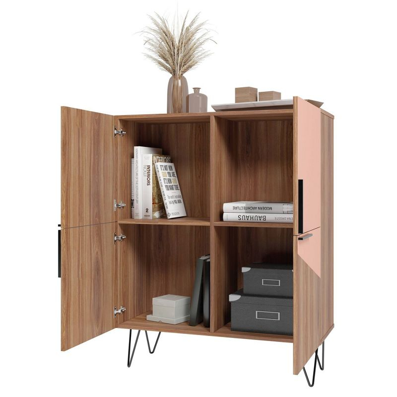 43.7" Beekman Low Cabinet Brown/Pink - Manhattan Comfort: Metal Legs, 4 Shelves, Accent Furniture