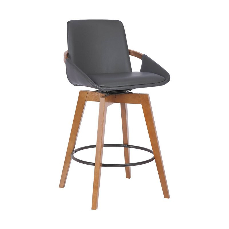 26" Baylor Faux Leather Wood Swivel Counter Height Barstool Gray/Walnut - Armen Living