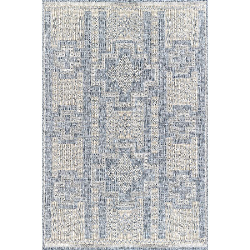 Momeni 3'3"x5' Hampton Jaxon Machine Loomed Indoor/Outdoor Area Rug Blue: Geometric Rectangle, Low Pile Polypropylene