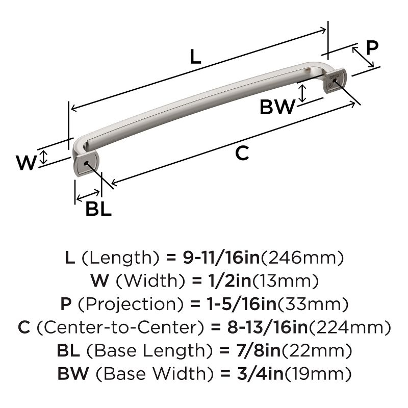 Amerock Surpass 8-13/16 inch (224mm) Center-to-Center Polished Nickel Cabinet Pull