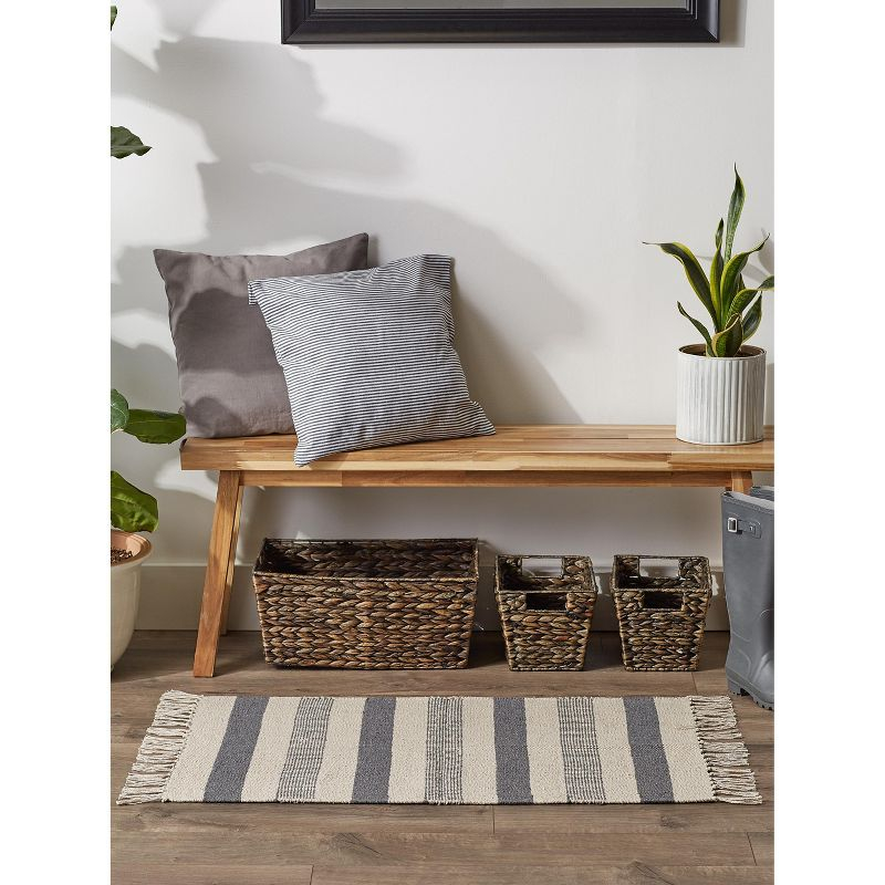 Design Imports Textured Stripe - Gray & Natural With 3 In Fringe - 2 X 3 Ft