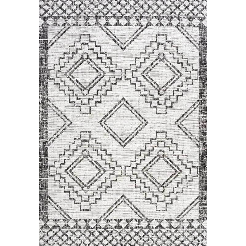 3'x5' Marokko Diamond  Medallion Indoor/Outdoor Area Rug, Ivory/Black - JONATHAN Y
