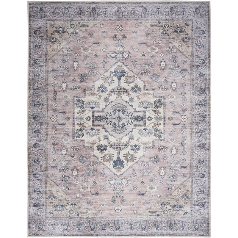 Nourison Washable Brilliance Medallion Indoor Rug Blush 5'3" x 7'3"