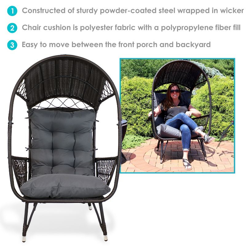 Sunnydaze Shaded Comfort Wicker Outdoor Egg Chair with Legs - 56.5" H - Gray