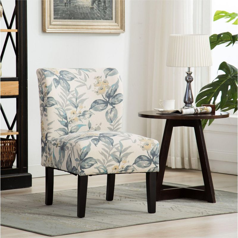 Roundhill Furniture Capa Fabric Armless Contemporary Accent Chair Blue Leaves
