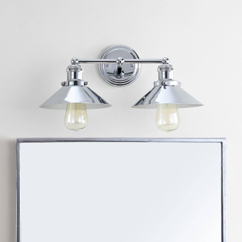 17.5" Metal June Vanity Wall Light Silver - JONATHAN Y: Chrome Finish, Industrial Style, ETL Listed, 2-Light Fixture