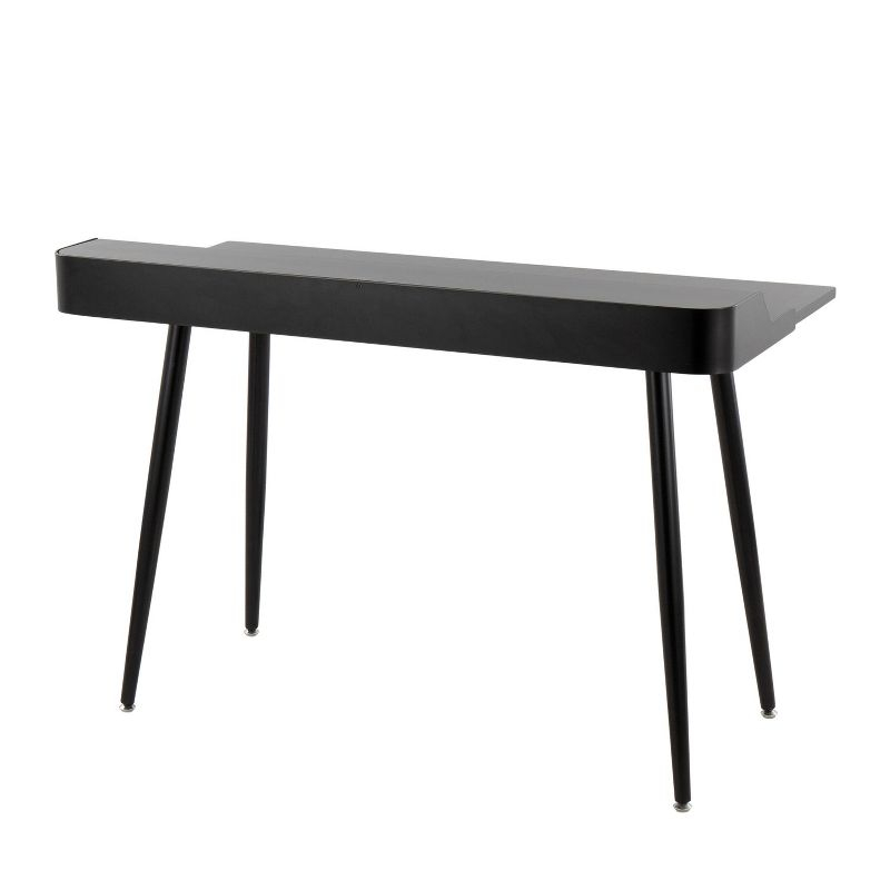 Harvey Contemporary Computer Desk Steel/Wood Black - LumiSource: Mid-Century Office Furniture, 2 Drawers, Open Shelf Storage