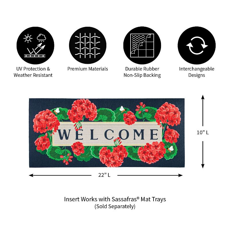 Evergreen Geraniums Welcome Textured Sassafras Indoor Outdoor Switch Doormat 1'10"x10" Multicolored