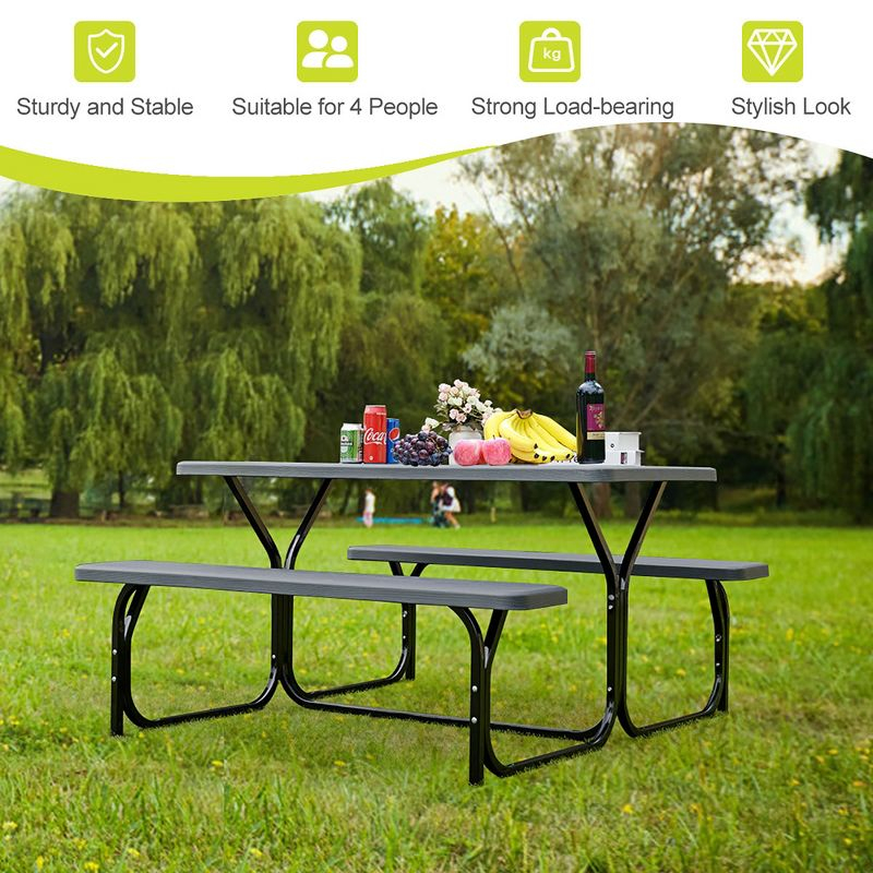 Costway Picnic Table Bench Set Outdoor Backyard Iron Patio Garden Party Dining All Weather Black