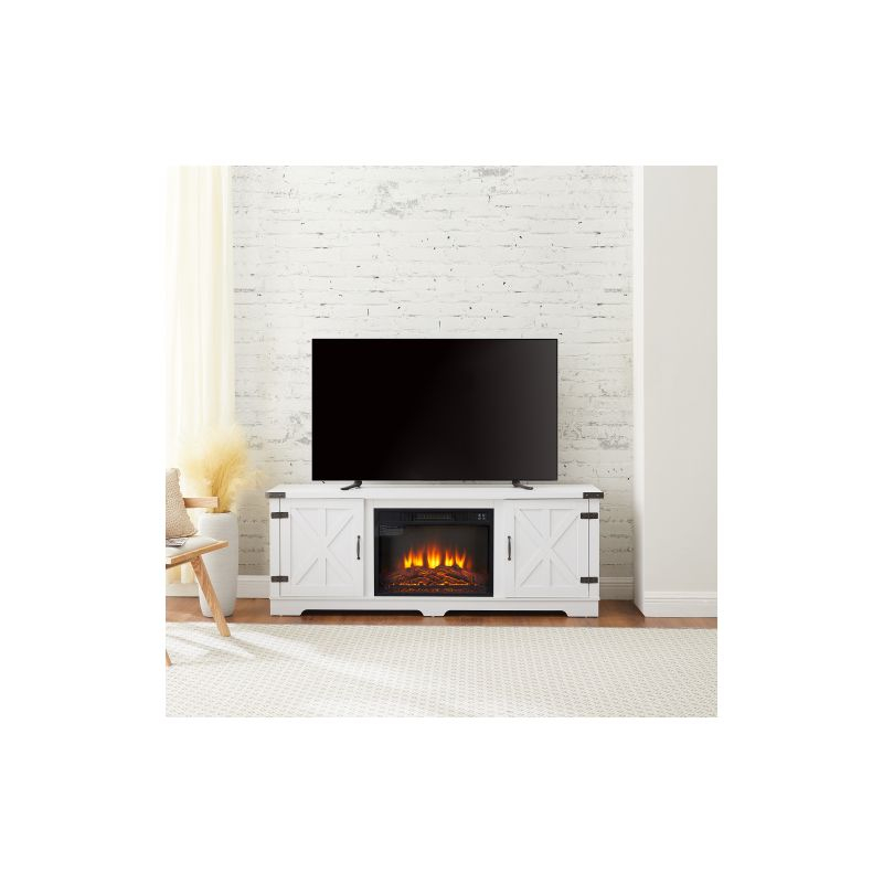 Modern Farmhouse TV Stand With 23" Electric Fireplace Heater, Media Entertainment Center For TV Up To 70", Console Table W/Storage Cabinets