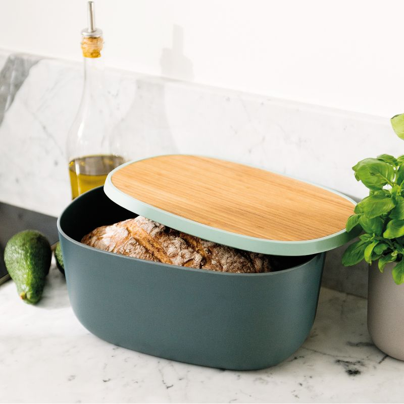 BergHOFF LEO Natural Bamboo Covered Bread Box & Cutting Board 12.5" x 8.5" x 6", Freshly Bread