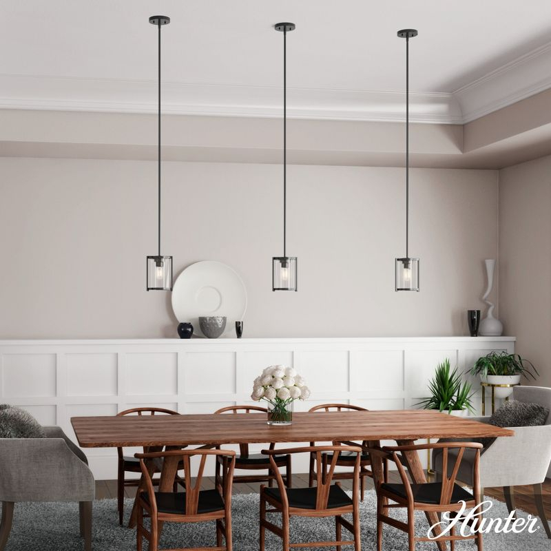 Astwood Clear Glass Mini Pendant Ceiling Light Fixture Matte Black - Hunter Fan: UL Listed, Adjustable Height