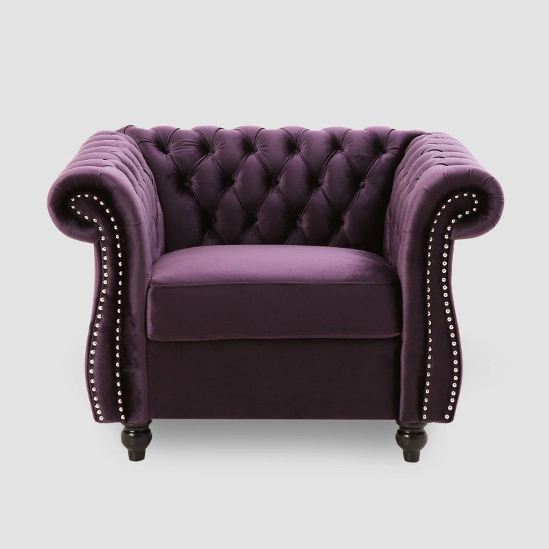 Westminster Chesterfield Club Chair Blackberry - Christopher Knight Home: Velvet Upholstery, Nailhead Trim