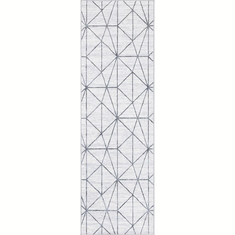 Unique Loom 3' 0 x 10' 0 Runner White Matrix Trellis Geometric Area Rug