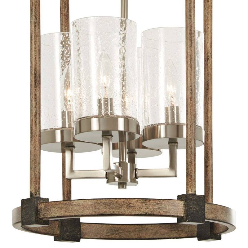Minka Lavery Nickel Stone Pendant Chandelier 14 1/2" Wide Farmhouse Seeded Glass Shade 4-Light Fixture for Dining Room House Home