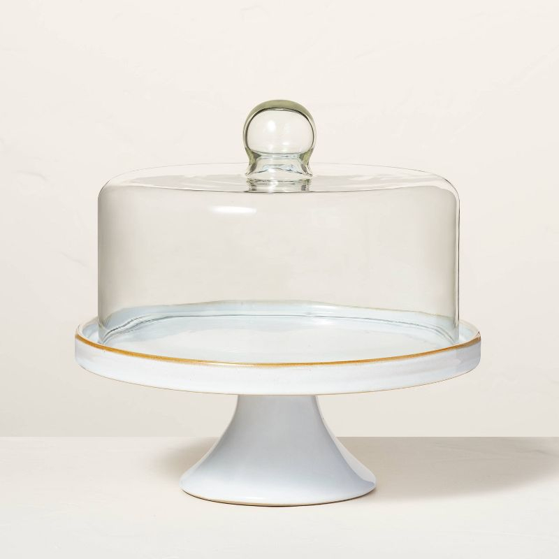 Stoneware Reactive Glaze Cake Stand with Glass Cloche - Hearth & Hand™ with Magnolia