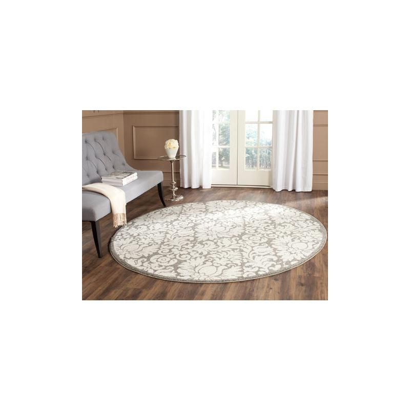 Amherst AMT427 Power Loomed Area Rug - Dark Grey/Beige - 7' Round - Safavieh.