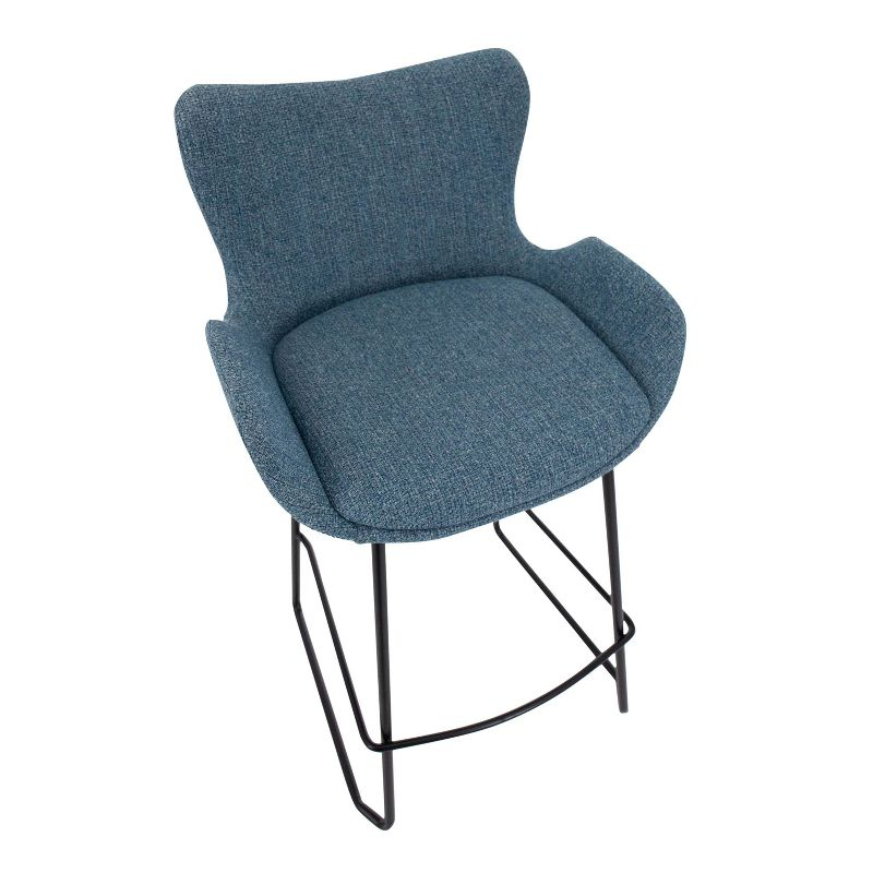 Set of 2 Tara Counter Height Barstools Black/Blue - LumiSource: Modern Upholstered, Metal Base, 250lb Capacity