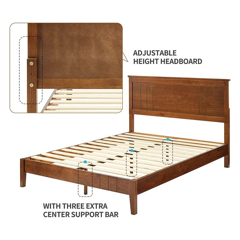 MUSEHOMEINC BF1007WK 12 Inch Tall Easy Assembly Solid Pinewood Mid Century Platform Bed with Headboard and Slat Supports, No Box Spring Needed, King