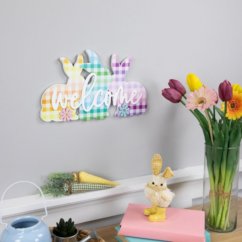 Northlight Gingham Bunnies Welcome Easter Wall Sign - 13.75"