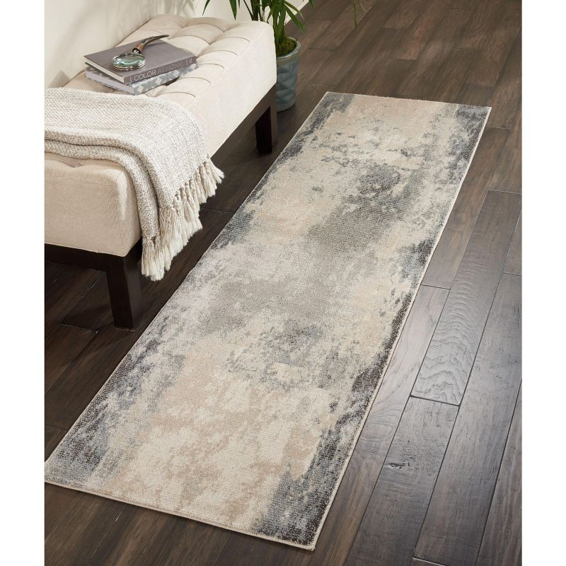 Nourison Maxell Transitional Abstract Area Rug Ivory/Grey 2'2" x 10'