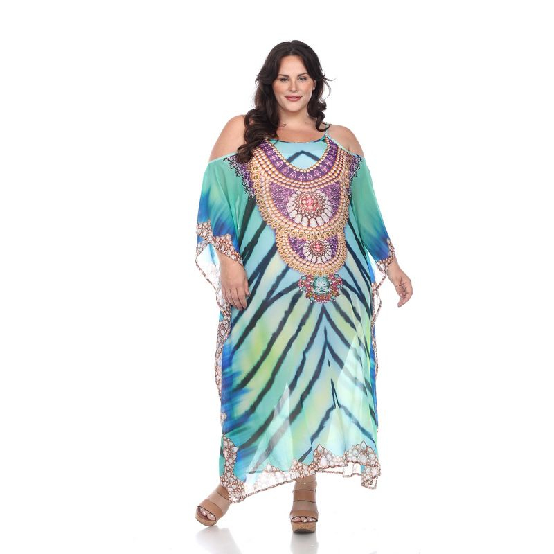 Women's Plus Size Sheer Caftan Maxi Dress Green One Size Fits Most Plus - White Mark