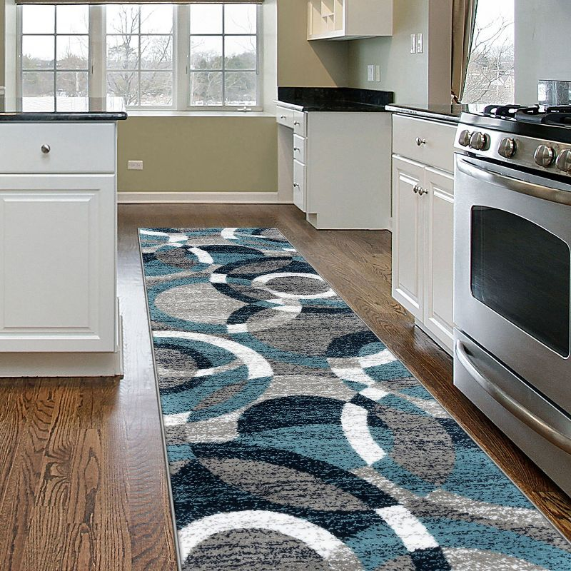 World Rug Gallery Geometric Circles Blue 2' x 7' Runner Rug