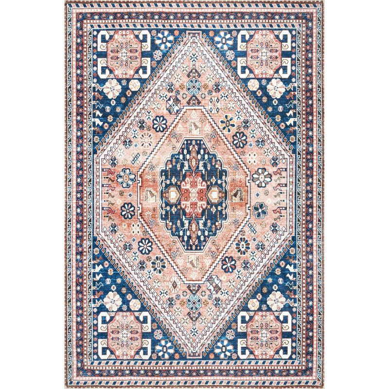 Nuloom Nevaeh Pet Friendly Machine Washable Bohemian Medallion Area Rug, 3' x 5', Dark Blue