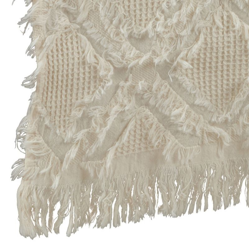 Saro Lifestyle Fringe Design Waffle Weave Table Runner, Ivory, 16" x 72"