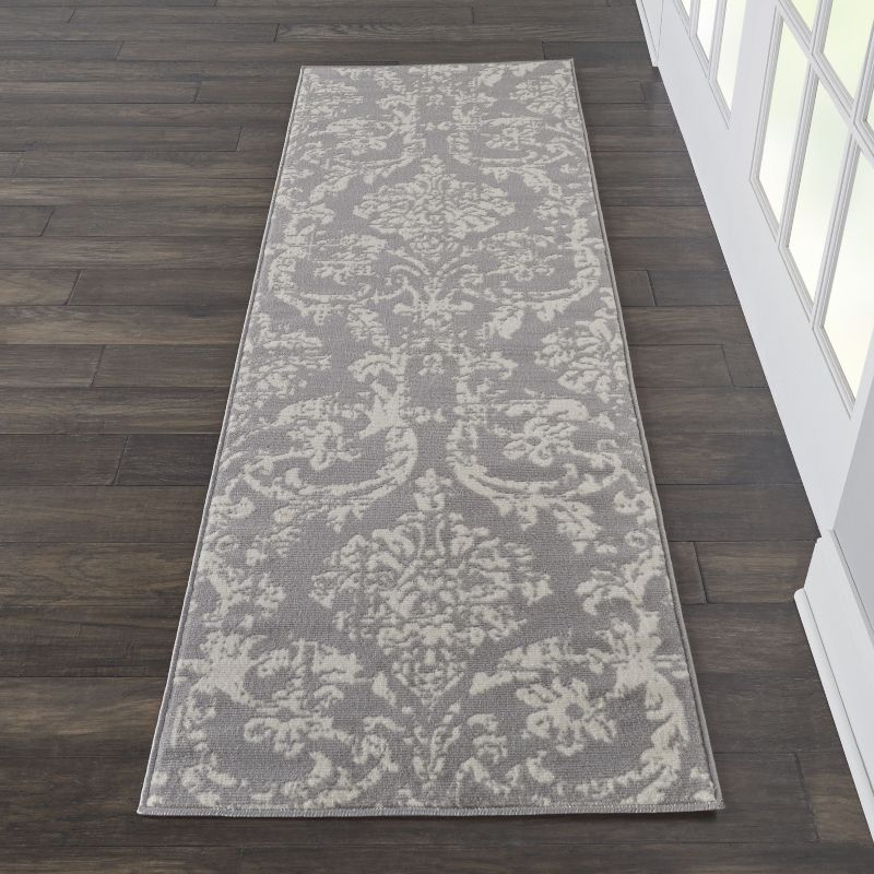 Nourison Jubilant 2'3" x 7'3" (7' Runner) Grey Area Rug Farmhouse Vintage Damask by Nourison