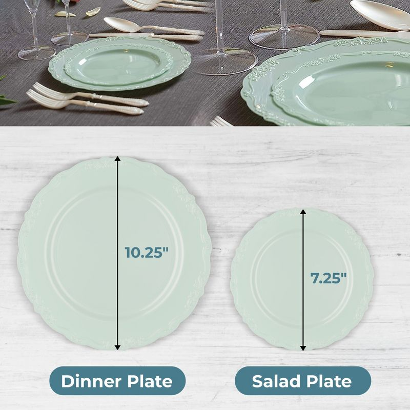 Posh Setting 60 Piece Green Round Plastic Dinnerware Value Set - Casual